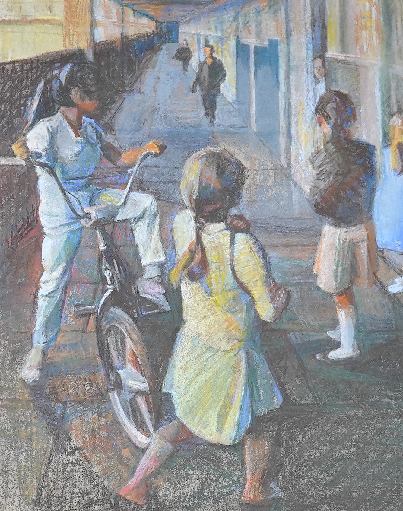 Christine Hopkins (b.1919), pastel, 'Home-time', unsigned, details verso, 34 x 28cm. Condition - good